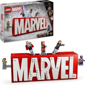 LEGO Icons 76313 Logo e Minifigure MARVEL Modellino con Hulk Thor Iron Man Black Widow e Captain America