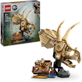 LEGO Jurassic World 76969 Fossili di Dinosauro: Teschio di Triceratopo da Costruire con Supporto Minifigure Targa e Ambra