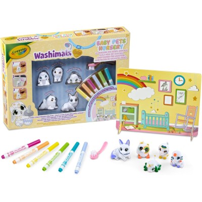 CRAYOLA ‎74-7516 Washimals Pets Baby Pets Nursery Set con 5 Cuccioli 6 Pennarelli e Spazzolina