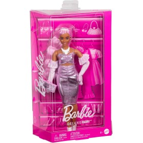 Mattel HYV25 Barbie Bambola Deluxe Style n.1 con capelli rosa abito Barbiecore rosa lucido e guanti in velluto