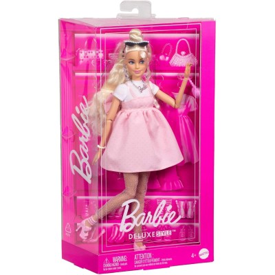 Mattel HYV27 Barbie Bambola Deluxe Style n.3 con capelli biondi abito Barbiecore rosa pastello fiocco oversize e calze a rete