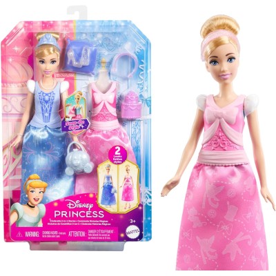 Mattel JCR95 Disney Princess Cenerentola 2 storie in 1 Cenerentola alla moda con 2 look intercambiabili e 9 accessori