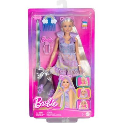 Mattel JCT72 Barbie Bambola Fun & Fancy con lunghissimi capelli biondi ed extension abito metalizzato e accessori