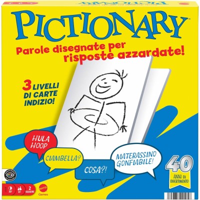 Mattel JDY01 Pictionary l'iconico gioco da tavolo per tutta la famiglia con pennarelli cancellabili lavagnette e clessidra