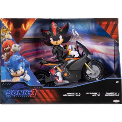 Jakks Pacific 424064 Sonic 3 Movie Shadow con Motocicletta Shadow articolato e motocicletta con Ruote Mobili