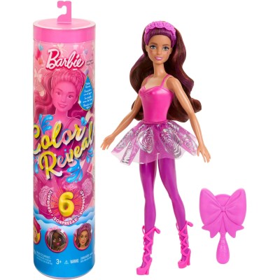 Mattel HRK17 Barbie Color Reveal Serie Ballerina Barbie Balletcore con 6 accessori a sorpresa ed effetto cambia colore