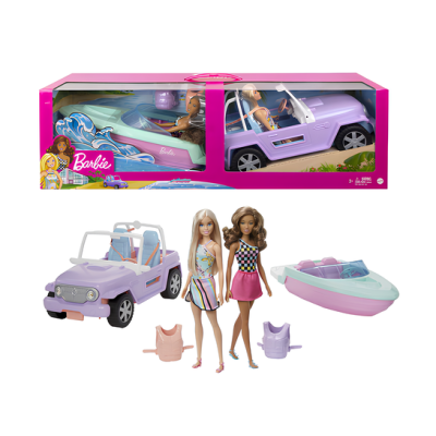 Mattel GXD66 Barbie Set motoscafo e auto con 2 Barbie e accessori a tema