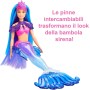 Mattel HHG52 Barbie Mermaid Power Sirena Malibu Roberts con Cucciolo Pinne Intercambiabili Spazzola e Accessori