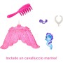 Mattel HHG52 Barbie Mermaid Power Sirena Malibu Roberts con Cucciolo Pinne Intercambiabili Spazzola e Accessori