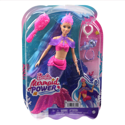 Mattel HHG52 Barbie Mermaid Power Sirena Malibu Roberts con Cucciolo Pinne Intercambiabili Spazzola e Accessori