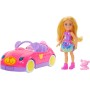 Mattel HXN05 Barbie Chelsea bionda con Gonna e Scarpe e macchinina decappottabile a Tema Orso