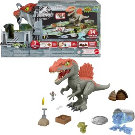 Mattel HTP71 Jurassic World Crushivores Spinosauro Cage Crasher con accessori a sorpresa sabbia gel e pasta