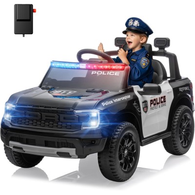 Auto Macchina Elettrica per Bambini Ford Ranger Police 12v con Telecomando Luci Lampeggianti Microfono e Sirena della Polizia