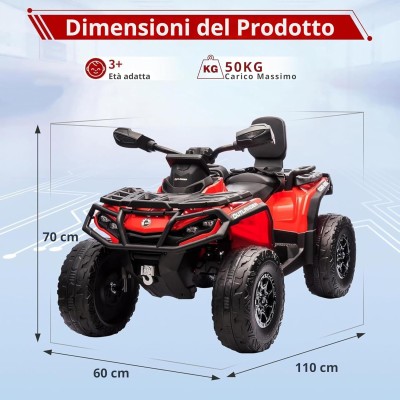 Can-Am Renegade 24V Quad Elettrico per Bambini a 2 Posti ATV con Ruote in Gomma 4 Motori Cinture di Sicurezza