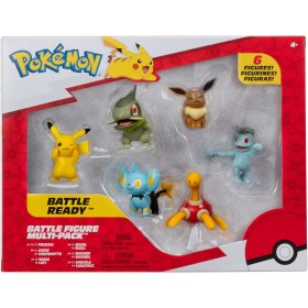 Rei Toys PK060500 Pokémon Battle Figure Multipack Confezione da 6 personaggi Pikachu Axew Shuckle Shinx Eevee & Machop