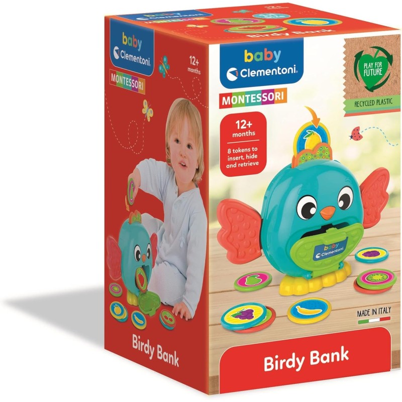Clementoni 17494 Bird coins Box- Salvadanaio uccellino con metodo Montessori