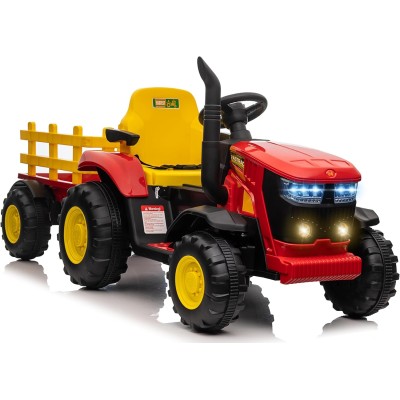 Trattore Elettrico per Bambini 12V con Rimorchio - Maxi Trattore Cavalcabile con ruote in gomma