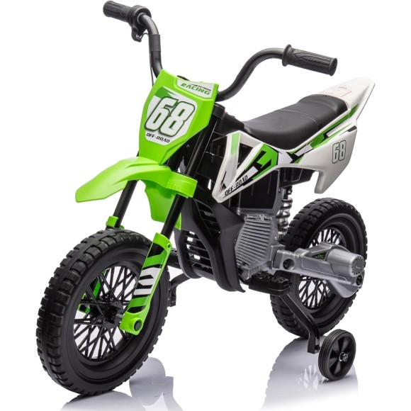 Moto Elettrica per Bambini 12V Super Cross Enduro con 2 Motori Potenti Acceleratore Manopola Ruote con Battistrada Bluetooth