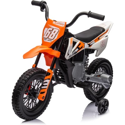Moto Elettrica per Bambini 12V Super Cross Enduro con 2 Motori Potenti Acceleratore Manopola Ruote con Battistrada Bluetooth