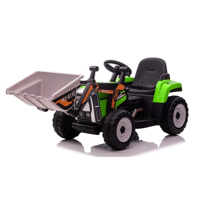 Trattore Elettrico 12V per Bambini Cavalcabile con Pala Meccanica Ruspa Scavatrice e Rimorchio