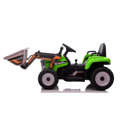 Trattore Elettrico 12V per Bambini Cavalcabile con Pala Meccanica Ruspa Scavatrice e Rimorchio