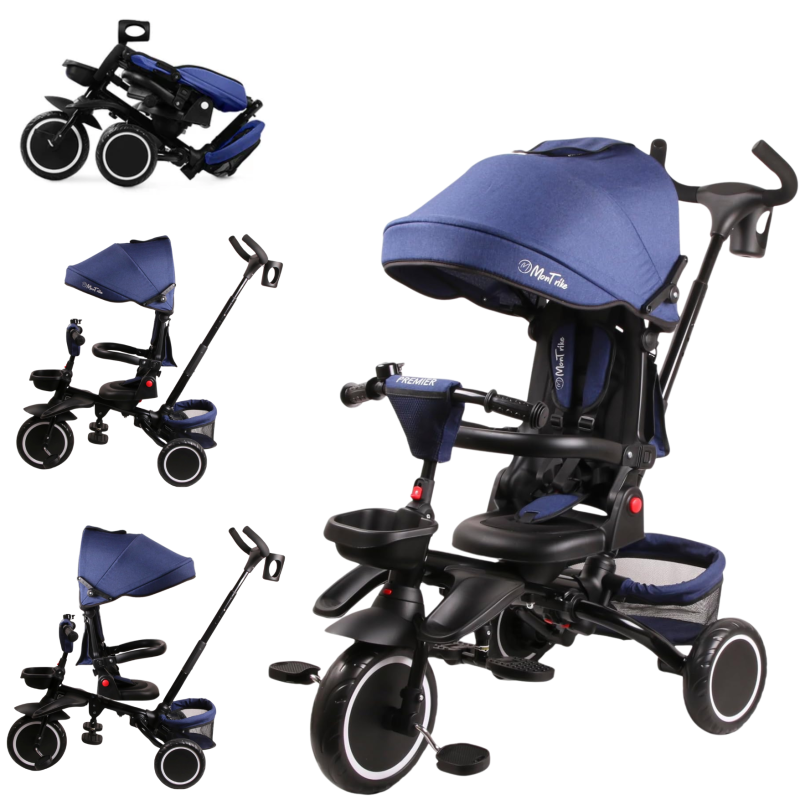Triciclo Pieghevole Premier 6 in 1 per Bambini da 12 Mesi a 5 Anni Triciclo con Sedile Girevole e Reclinabile Peso Massimo 25 Kg