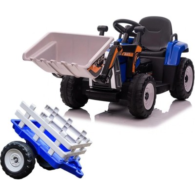 Trattore Elettrico 12V per Bambini Cavalcabile con Pala Meccanica Ruspa Scavatrice e Rimorchio