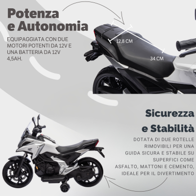 Moto Elettrica per Bambini Honda NC750X 12V Motocicletta con MP3 Accelleratore a Pedale Luci a LED e Suoni Integrati