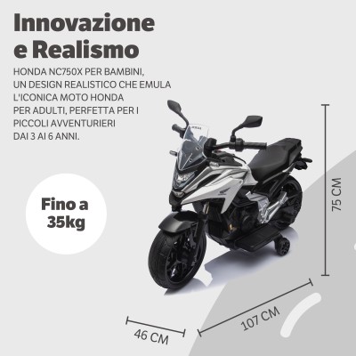 Moto Elettrica per Bambini Honda NC750X 12V Motocicletta con MP3 Accelleratore a Pedale Luci a LED e Suoni Integrati