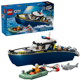 Lego City 60456 Inseguimento del motoscafo della Polizia con minifigure di poliziotti ladro e squalo