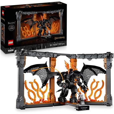 LEGO Icons 10367 Il Signore degli Anelli: Book Nook del Balrog Modellino con Minifigura di Gandalf il Grigio e Figura di Balrog
