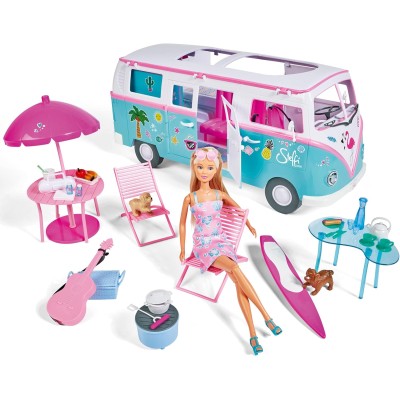 Simba 105733523 Steffi Love Camper Hawaii con Steffi e cagnolino e 50 accessori inclusi con parti apribili