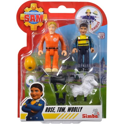Simba 109252515 Sam Il Pompiere Figure Set Confezione doppia con Animale Serie 4  Rose Tom e Woolly