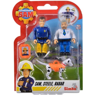 Simba 109252515 Sam il Pompiere Set doppio con animale serie 4 action figure Sam, Steele e Radar