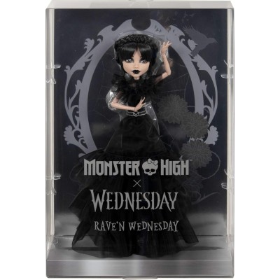 Mattel HXJ03 Monster High Rave'N Mercoledì in abito nero in stile gotico con accessori premium e supporto