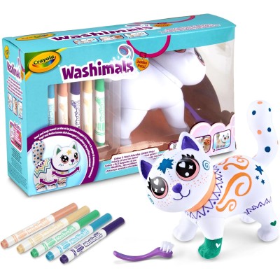 CRAYOLA 74-7518 Washimals Jumbo Pets Big Jenny gattina da 15cm con 5 Pennarelli e Spazzolina
