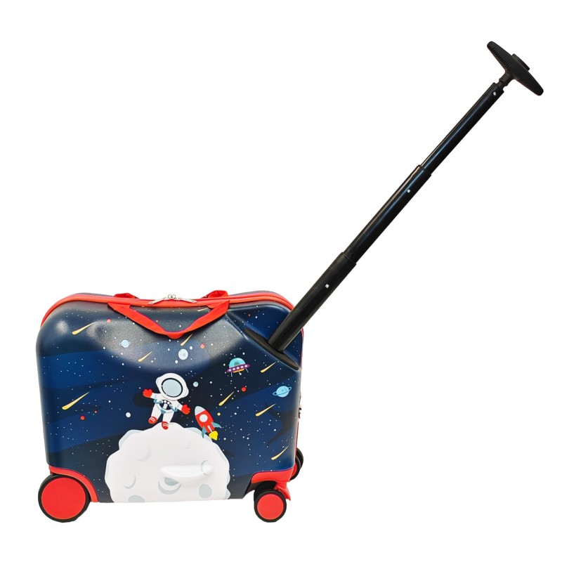Valigia Trolley Per Bambini Blu Scuro Con 2 Ruote – Armadietto Da Viaggio In Poliestere Riciclato Con Sacco Portabiancheria E Tasche