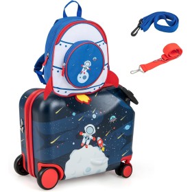 MonTravel Valigia Trolley Cavalcabile per Bambini con Asta Telescopica Poggiapiedi e Zainetto MT-025 Spaceman