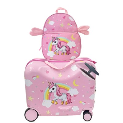 MonTravel Valigia Trolley Cavalcabile per Bambini con Asta Telescopica Poggiapiedi e Zainetto