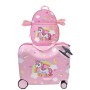 MonTravel Valigia Trolley Cavalcabile per Bambini con Asta Telescopica Poggiapiedi e Zainetto