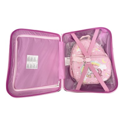 Set Valigia E Zaino Per Bambini MonTravel - 2 Pezzi Unicorn, Valigia Rigida 46x22x32 Cm Con Ruote 360°, Manico Regolabile, Bagaglio A Mano