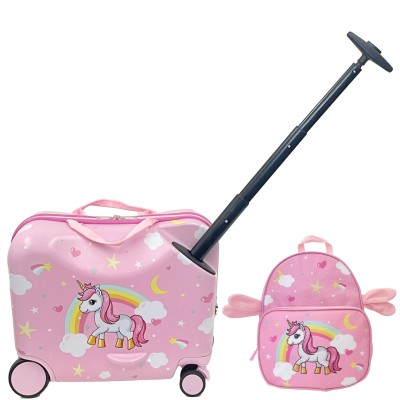 MonTravel Valigia Trolley Unicorno Cavalcabile per Bambini con Asta Telescopica Poggiapiedi e Zainetto MT-025 Horse