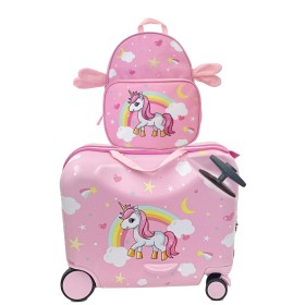MonTravel Valigia Trolley Unicorno Cavalcabile per Bambini con Asta Telescopica Poggiapiedi e Zainetto MT-025 Horse