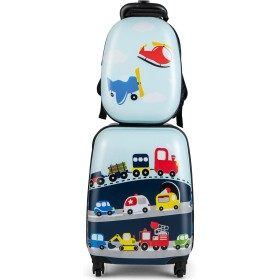 MonTravel Set Trolley per Bambini 2 Pezzi Valigia Rigida e Zainetto Bagaglio a Mano con Ruote Girevoli MT-024 Traffic