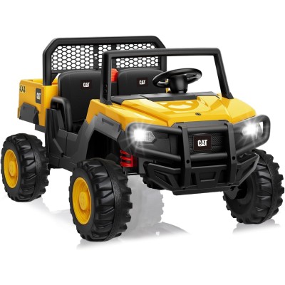 Macchina Elettrica 2 Posti 24V per Bambini CAT Camion Cantiere con Cassone Ribaltabile Pala 4 Motori 100W Telecomando