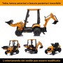 Trattore Cavalcabile Elettrico per Bambini JCB Escavatore con Braccio Scavatore Bulldozer Retroescavatore 4 in 1 con Tettuccio