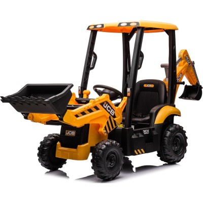 Trattore Cavalcabile Elettrico per Bambini JCB Escavatore con Braccio Scavatore Bulldozer Retroescavatore 4 in 1 con Tettuccio