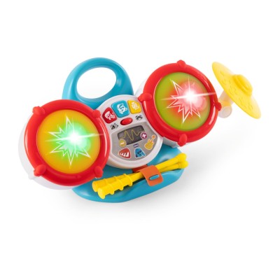 Chicco 012243 La mia Prima Batteria elettronica con Due Tamburi e Un cimbalo Bacchette con Luci e Suoni e 3 modalità di Gioco