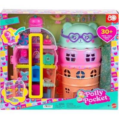 Mattel JFT91 Polly Pocket La gelateria a forma di porsetto con 30 accessori e tante stanze a tema