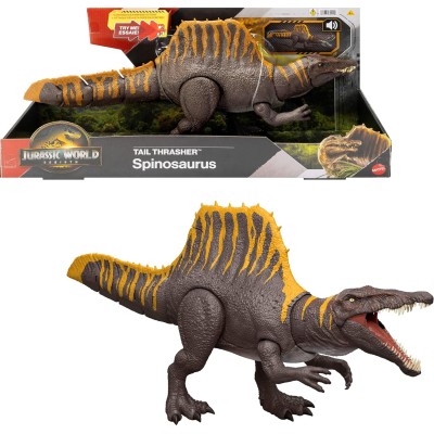 Mattel JCB56 Jurassic World Rebirth - Spinosaurus Attacco Furioso con pinna dorsale e coda a sezioni mobili